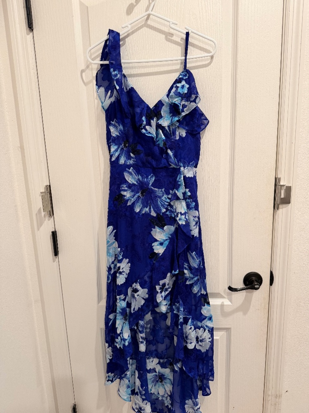 BCX Blue Floral Ruffle High Low Maxi Dress S